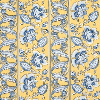 Schumacher Marielle Vine Fabric in Yellow & Delft For Sale