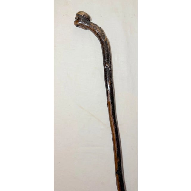 Share Antique 19th Century Hand Carved Folk Art Monkey Lizard Walking Stick Cane For Sale - Image 12 of 16