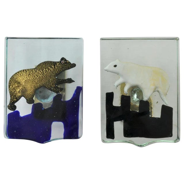 Venetian blown glass push and pull door handles from a hotel in Venice by Alfredo Barbini, late 1940s, Italy. Polar bears...