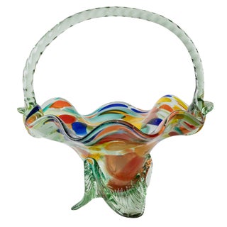 Vintage Murano Glass Handle Bowl, Italy, 1970s For Sale