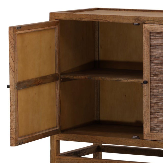 Wood Coconut Rattan Two-Door Sideboard Credenza For Sale - Image 7 of 7