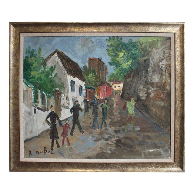 Roland Dubuc, Strollers in Montmartre, 1960s, Oil Painting on Canvas, Framed For Sale