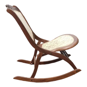 Early 20th Century Carved Walnut and Upholstered Folding Rocking Chair