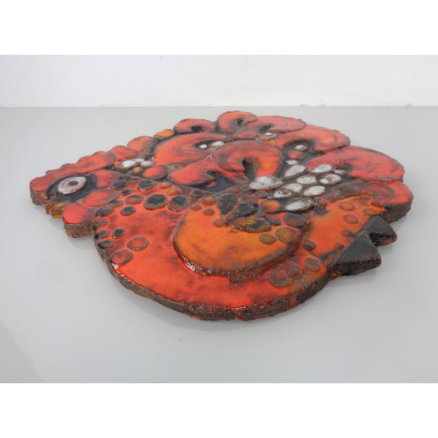 Ceramic Large Glazed Rooster Studio Ceramic Wall Plaque, Germany, 1970s For Sale - Image 7 of 18