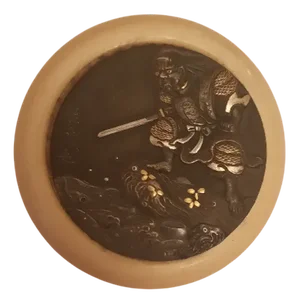 Samurai Figure on a Metal Shaped Disc