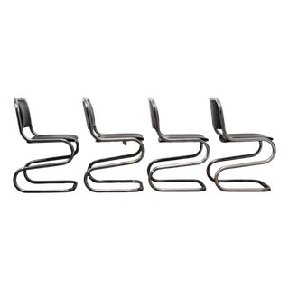Vintage Chromed Steel Cantilever Chairs, 1970, Set of 4 For Sale
