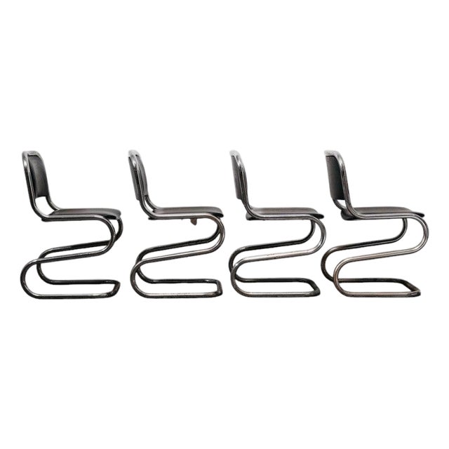 Vintage Chromed Steel Cantilever Chairs, 1970, Set of 4 For Sale