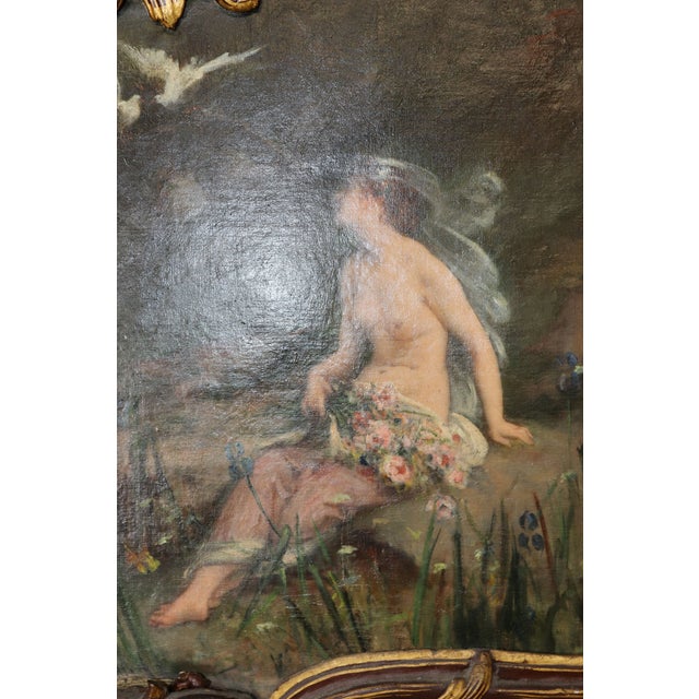 Late 19th Century 19th C French Louis XV Style Ebonized Trumeau Mirror With Painting of Nude For Sale - Image 5 of 6