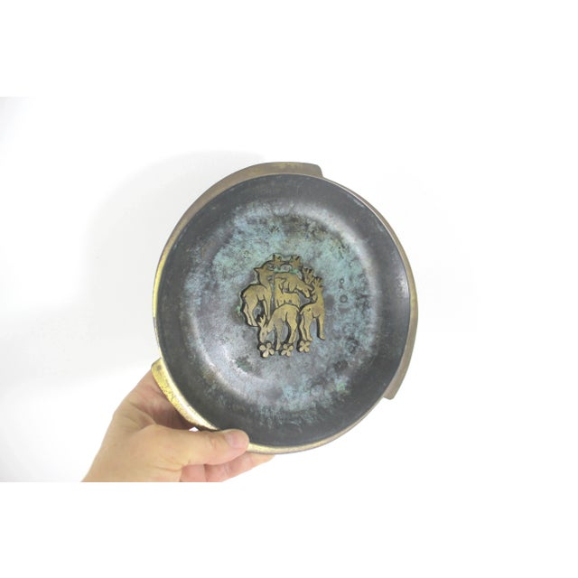 Verdigris Mid Century Modern Verdigris Brass Plate With Deer For Sale - Image 8 of 10