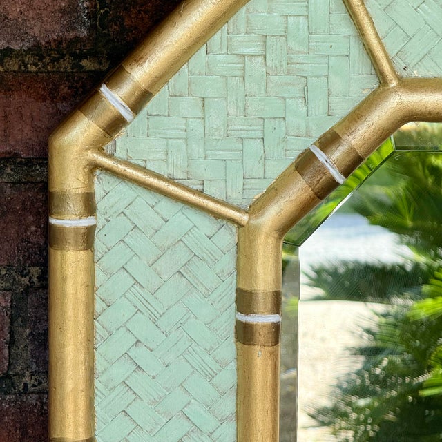 Late 20th Century Vintage Parcel Gilt Faux Bamboo Pistachio Octagonal Wall Mirror - Newly Painted For Sale - Image 5 of 12