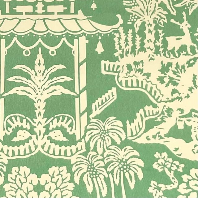 Jade Vintage Boho Brunschwig & Fils Lhasa Hand Printed Double Roll Wallpaper For Sale - Image 8 of 14