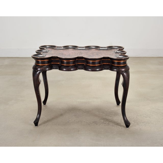 Chinoiserie Rose Tarlow Style Chinoiserie Scalloped Lacquer Coffee Table For Sale - Image 3 of 18