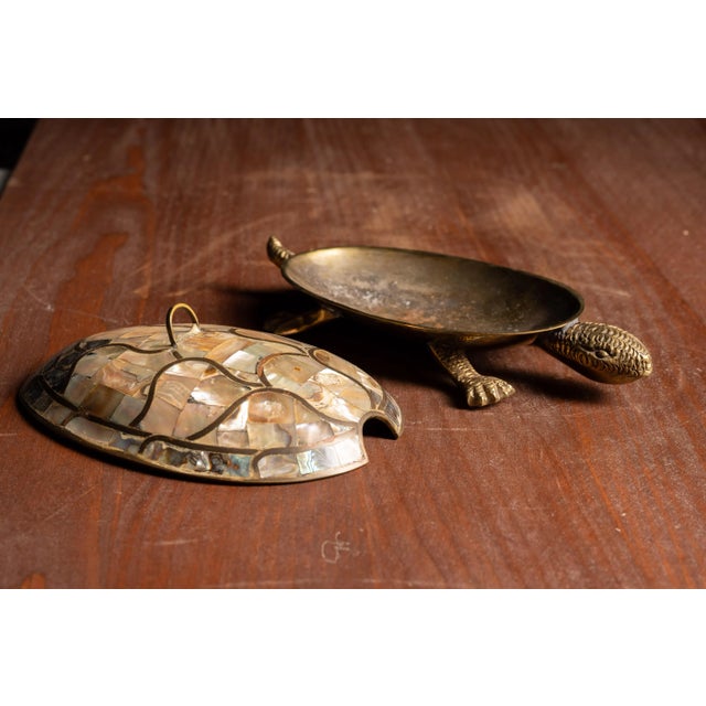 1950s Vintage 1980s Brass Mosaic Turtle Serving Tray For Sale - Image 5 of 6