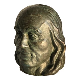 1970s Ben Franklin Faux Bronx Bust Head Sculpture For Sale
