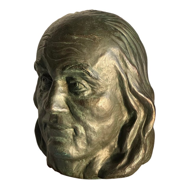 1970s Ben Franklin Faux Bronx Bust Head Sculpture For Sale