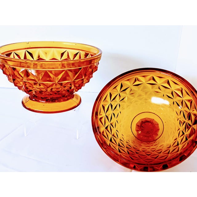 1950s 1950s Heavy Amberina Glass Diamond Point Pattern Covered Candy Dish For Sale - Image 5 of 13