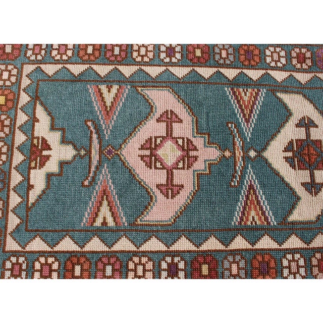 Vintage Turkish Oushak Runner With Teal, Rust, Ivory, and Lavender Tones For Sale - Image 10 of 13