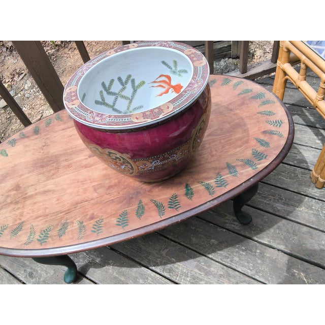 Large, Vintage Red and Gold Chinese Porcelain Fish Pot For Sale - Image 9 of 9