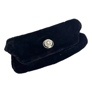1920s-30s Handbags by g.d.k. Black Velvet/Rhinestone Foldover Clutch For Sale