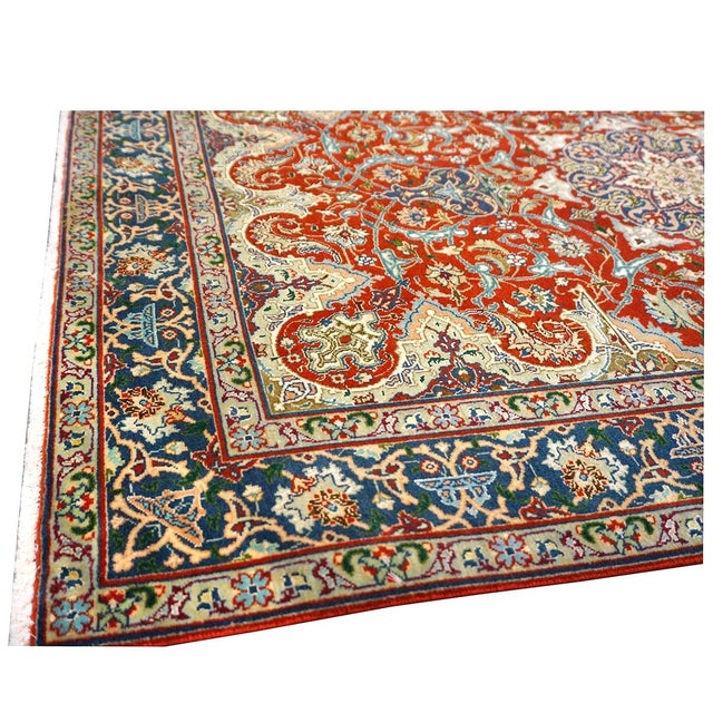 Red Antique Persian Tabriz Wool 3x5 Red & Navy Handmade Area Rug #1143878 For Sale - Image 8 of 12