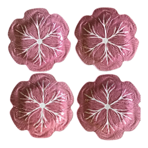 Vintage Bordallo Pinheiro Cabbage Pink Majolica Dinner Plate -Set of 4