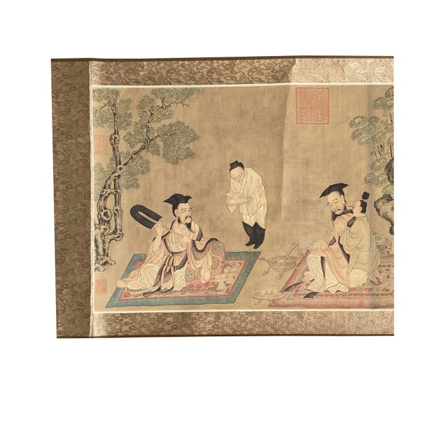 This is a Chinese black ink writing calligraphy and oriental people scenery art scroll painting wall decor. Dimensions:...