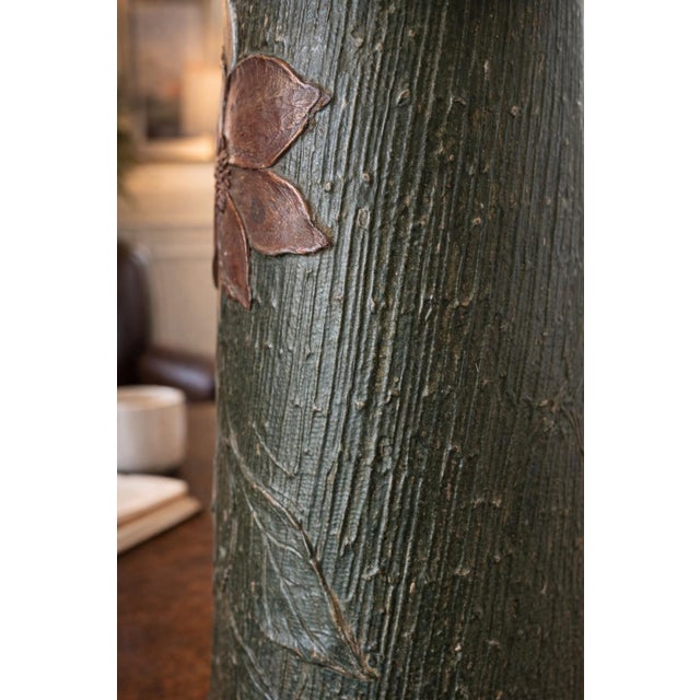 Mid-20th Century Arts & Crafts Style Verdigris Floral Cast Metal Table Lamp For Sale - Image 9 of 11