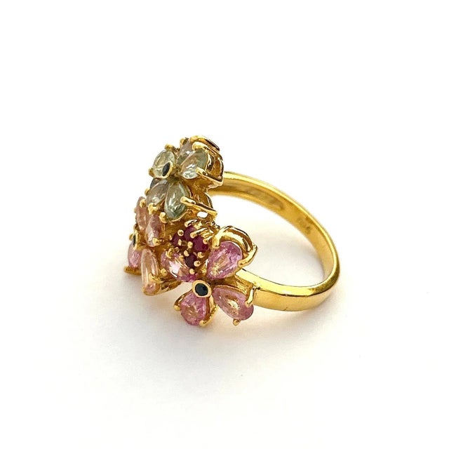 Bochic “Orient” Ruby & Multi Fancy Sapphire Cocktail Ring Set 18K & Silver, Size 6.5 For Sale - Image 12 of 12