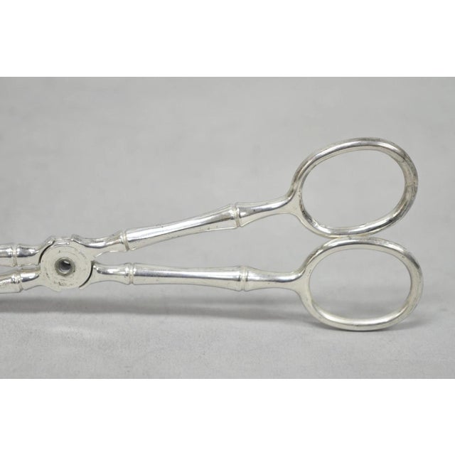 Vintage Silver Plated Faux Bamboo Scissor Style Pastry Cake Serving Tongs For Sale In Philadelphia - Image 6 of 10
