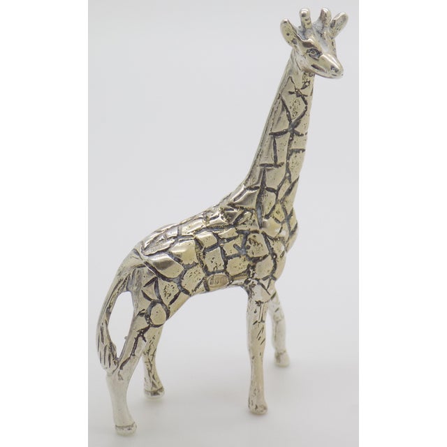 1970s Vintage Italian Handmade Genuine Silver Giraffe Figurine Large Miniature Vicenza 800 Continental Silver Animal Sculpture Cabinet Curiosity For Sale - Image 5 of 9