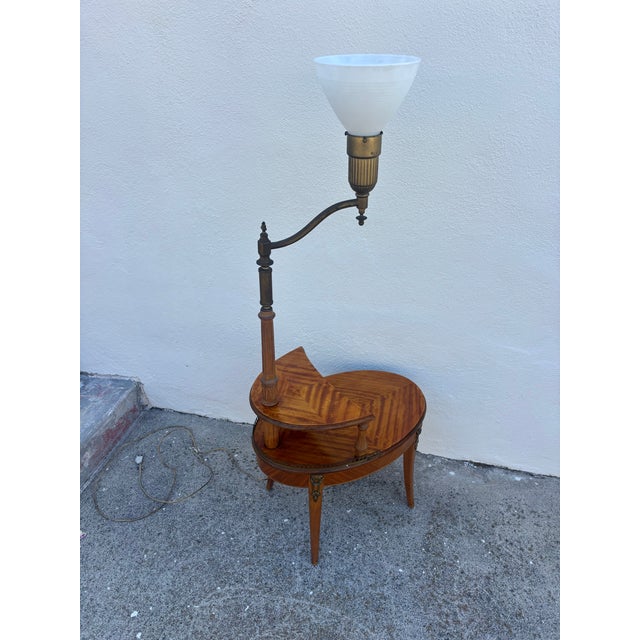 Wood Antique French Louis XVI-style Etagere Tiered Side Table Featuring a Built-in Brass Floor Lamp, Circa Late 19th Century For Sale - Image 7 of 10