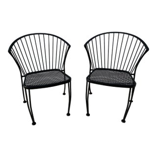 Signed 1950's Russell Woodward Metal Pinecrest Dining Chairs Set of 2 For Sale
