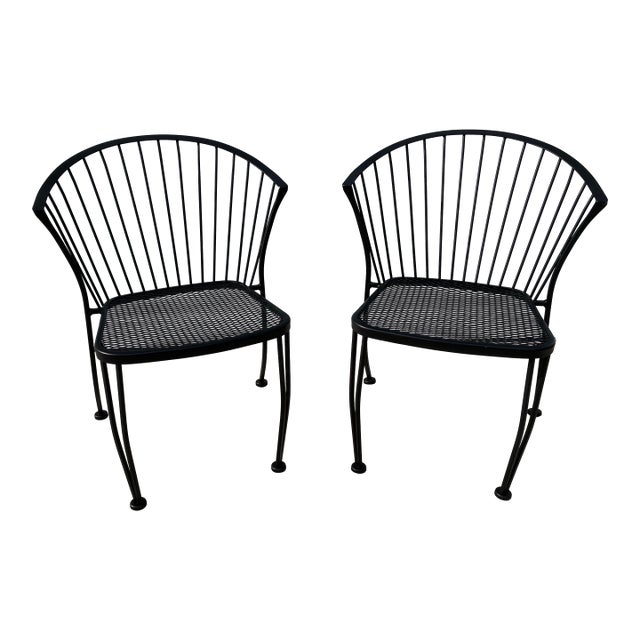 Signed 1950's Russell Woodward Metal Pinecrest Dining Chairs Set of 2 For Sale