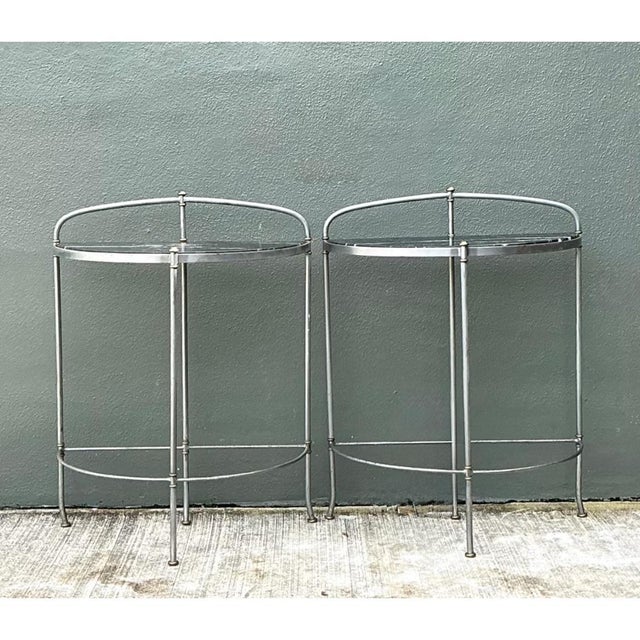 Vintage Demi-Lune Marble Top Tables - Set of 2 For Sale In West Palm - Image 6 of 12