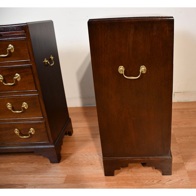 1930s Pair English Regency Mahogany Banded Satinwood Chest of Drawers Commodes For Sale - Image 16 of 18