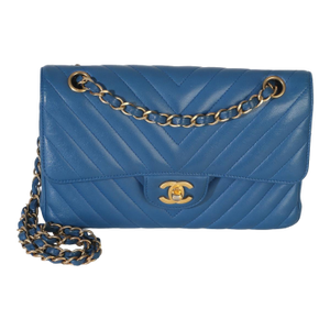 Blue Chevron Lambskin Small Classic Double Flap Bag