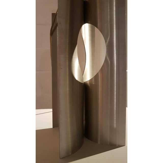 French Brushed Aluminum Table Lamp, 1970s For Sale - Image 12 of 16