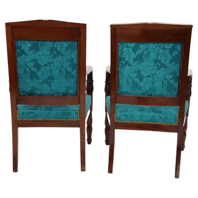 19th Century 19th Century Mahogany Wood Framed / Upholstered Armchair Set For Sale - Image 5 of 13