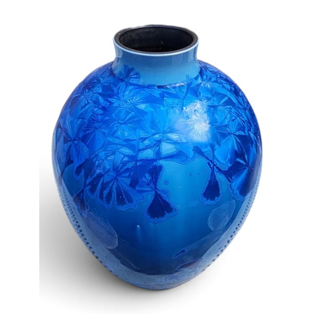 Vase in Glazed Porcelain with Blue Crystallizations by Patrice Lusardi, 1980s For Sale - Image 12 of 15