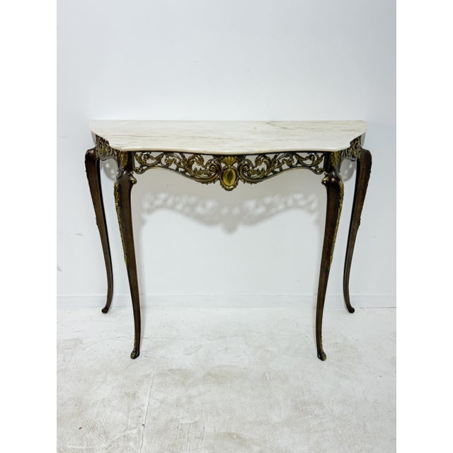 Italian Console Table in Brass and Marble Top, 1950 For Sale - Image 12 of 12