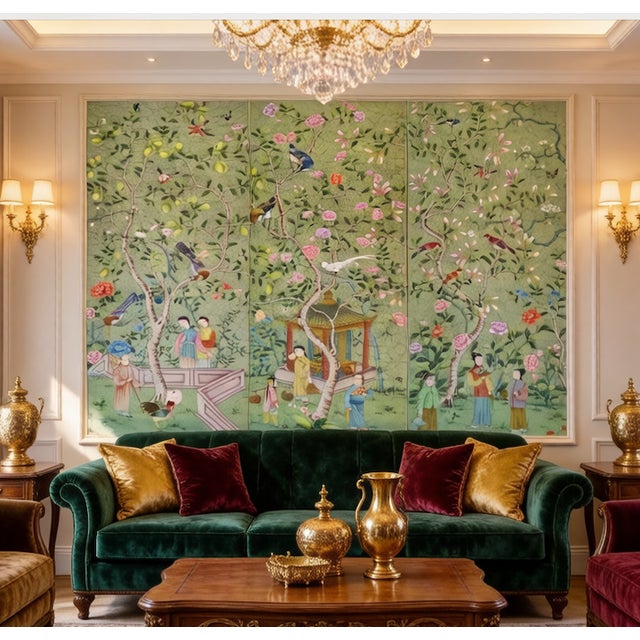 1: Commodity: A set of 3 panels Hand-painted chinoiserie wall artwork, no frame. The artwork depicts various birds perched...