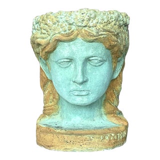 Vintage Coastal Cast Cement Female Head Planter For Sale
