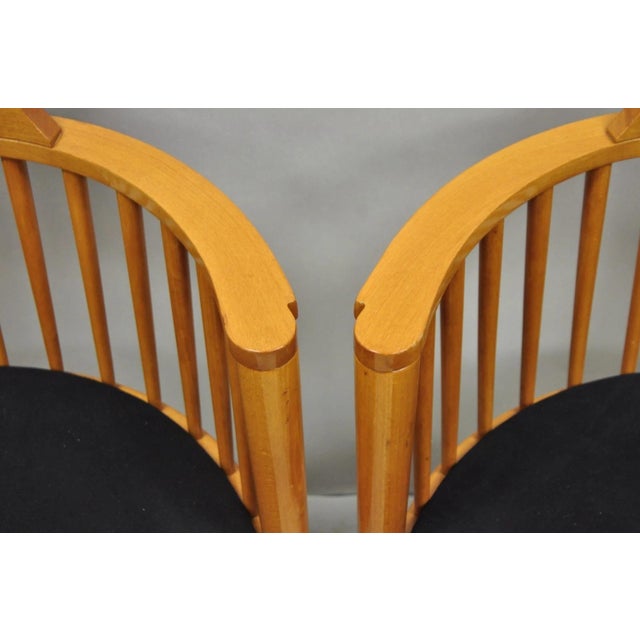 Wood Vintage Postmodern Maple Wood Spindle Barrel Back Lounge Arm Chairs - A Pair For Sale - Image 7 of 15
