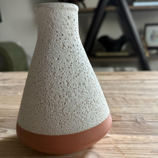 Textured Ceramic Vase With Terracotta Base For Sale - Image 4 of 4