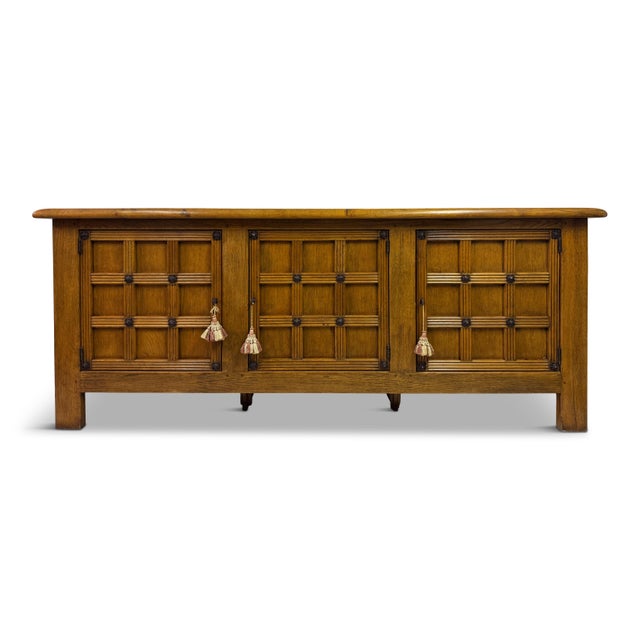 Spanish Style Brutalist Oak Sideboard with Lattice Front, 1960s For Sale - Image 13 of 13