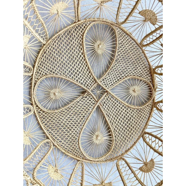 Metal Circa 1970 Handwoven Raffia “Teneriffe Lace” Tray Basket For Sale - Image 7 of 13