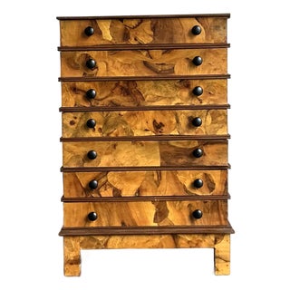 Vintage Italian Flip Top Burl Wood Chest of Drawers For Sale