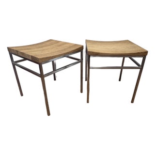Pair of E15 Grace St07 Stools — Brushed Stainless & European Oak, Germany For Sale