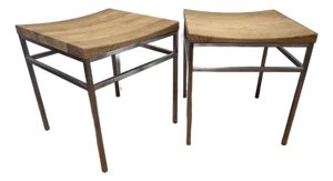 Pair of E15 Grace St07 Stools — Brushed Stainless & European Oak, Germany
