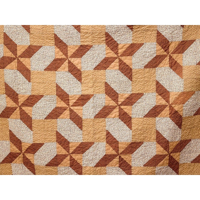 Textile Brown Geometric Quilt For Sale - Image 7 of 12